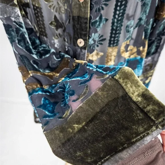 Citronβ Santa Monica Velvet Burnout Silk Blouse - Jewel-Tone Artwear - Picture 5 of 7